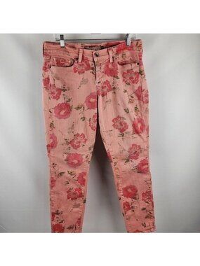 Lucky Brand Jeans Womens 14/32 Legend Skinny Pink Floral Stretch 5 Pockets Denim